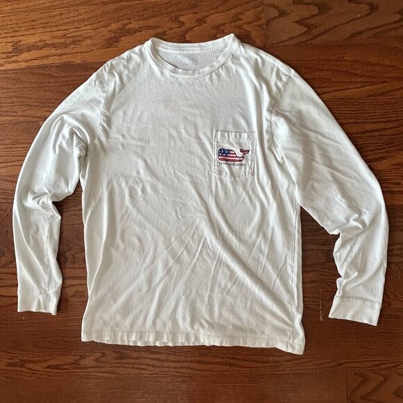 Vineyard Vines Long Sleeve Tee American Flag Whale Graphic USA Size Medium Prep - Picture 2 of 10